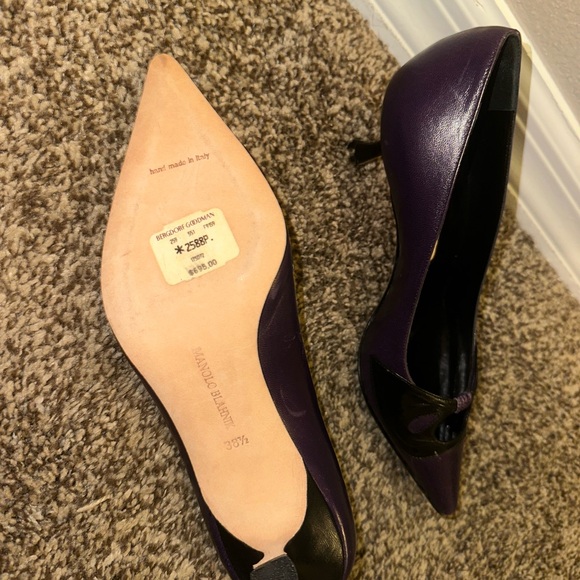 Manolo Blahnik Purple and Black Pointed Toe Kitten Heel Pumps - Picture 3 of 3